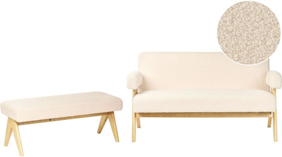 Beliani TAMRE Bankenset Gebroken wit Lichtbruin Bouclé