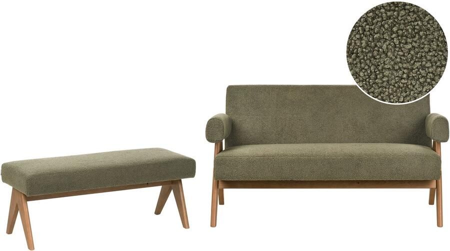 Beliani TAMRE Bankenset Groen Donkerbruin Bouclé