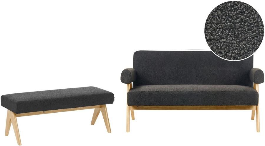 Beliani TAMRE Bankenset Zwart Lichtbruin Bouclé