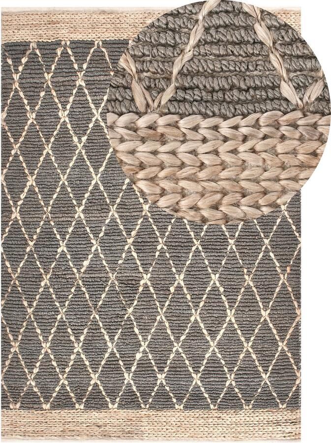 Beliani TELLIKAYA Loper vloerkleed Grijs 160 x 230 cm Jute