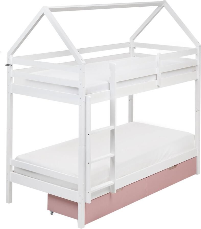 Beliani TERNAS Hoogslaper opberglades Wit Roze 90 x 200 cm Dennenhout