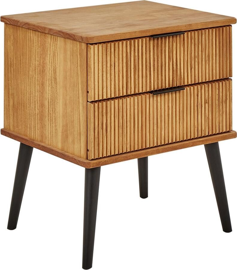 Beliani Nachtkastje met 2 lades TIMMINS Dennenhout Bruin