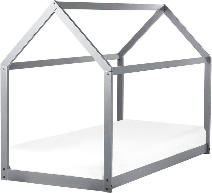 Beliani Kinderbed Huis Dennenhout TOSSE 90 x 200 cm Grijs