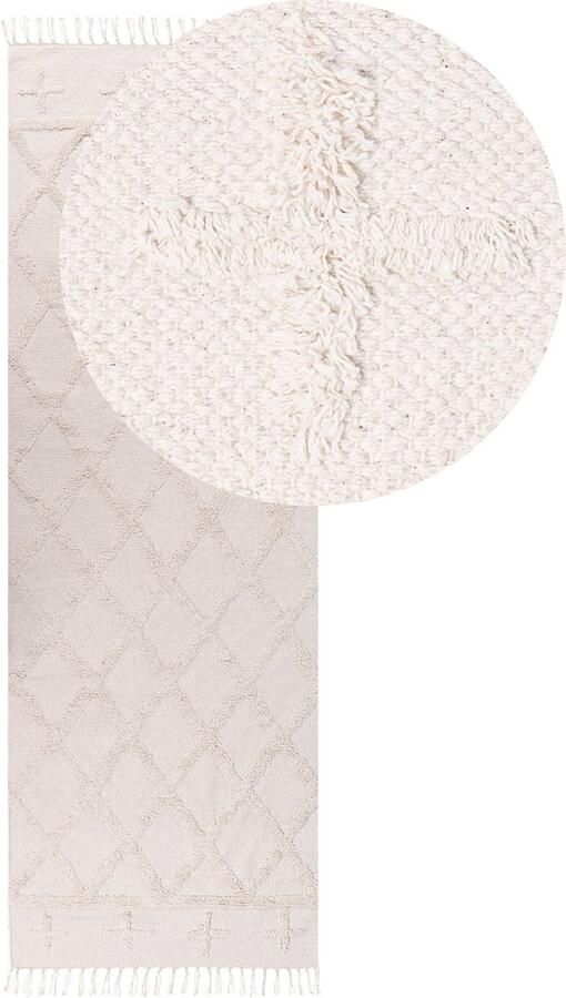 Beliani TOZLU Laagpolig vloerkleed Beige 80 x 230 cm Katoen