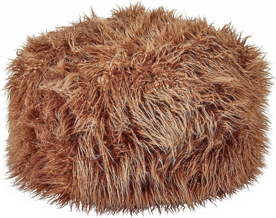 Beliani Poef TUKKI Nepbont Bruin 50 cm 50 cm 30 cm