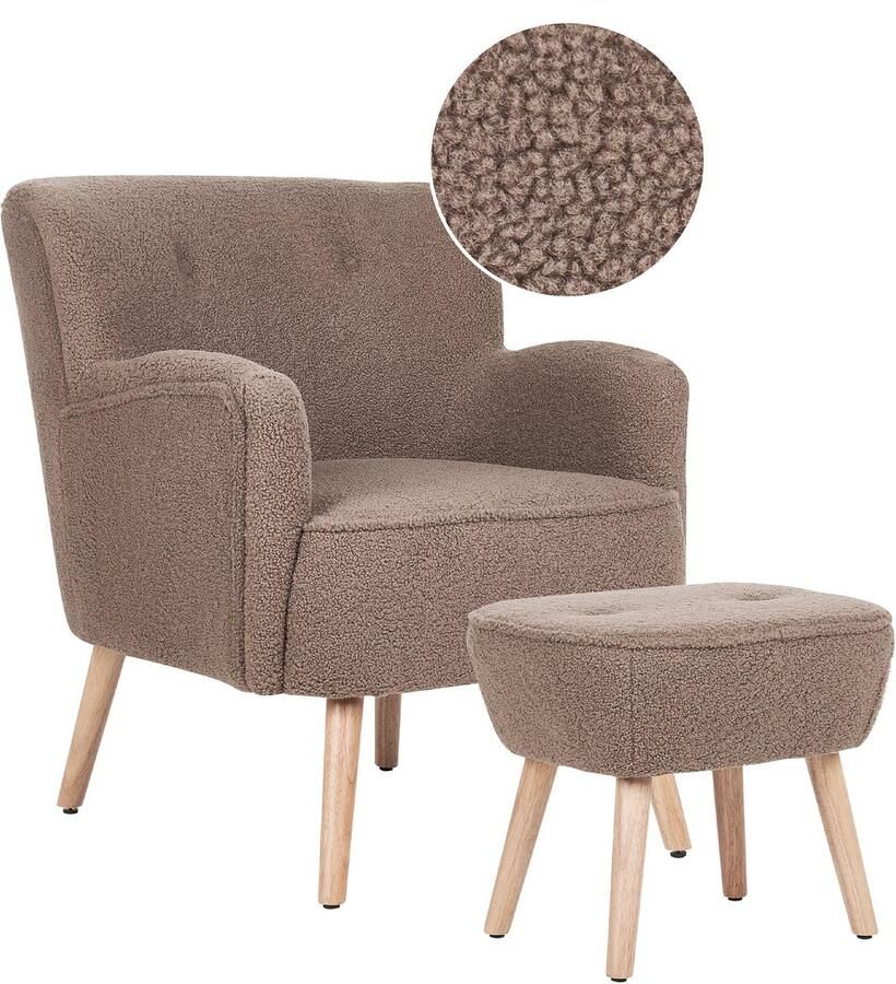 Beliani Fauteuil TUMBA met voetenbank Bouclé Bruin