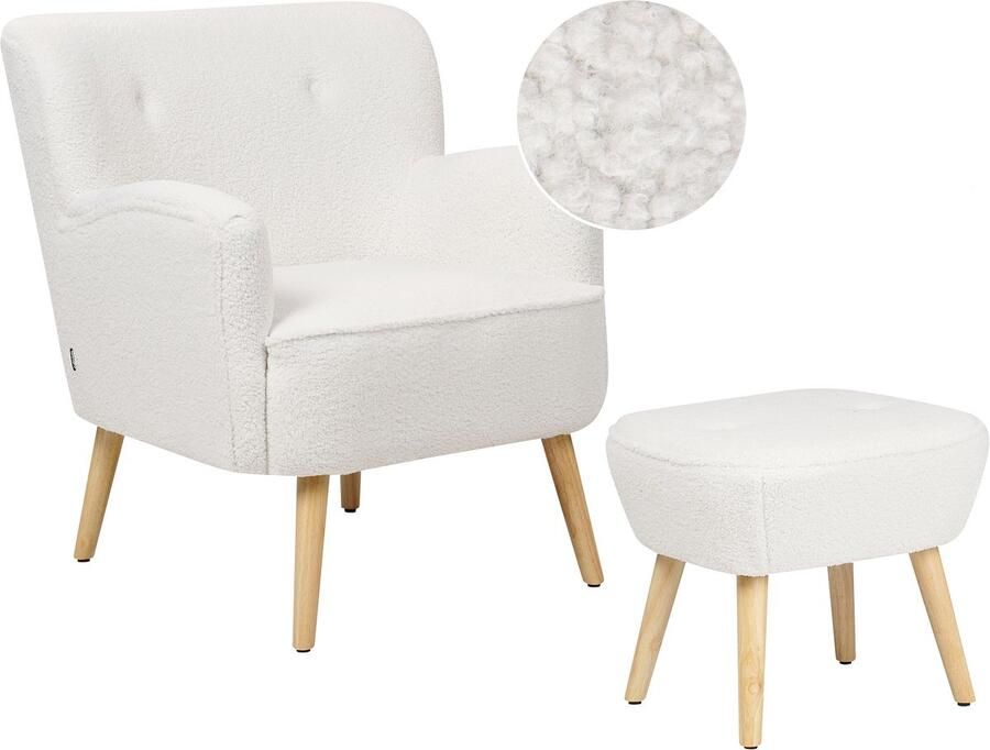 Beliani Fauteuil TUMBA met voetenbank Bouclé Wit
