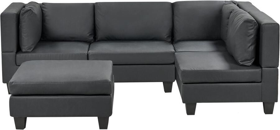 Beliani UNSTAD 4-zitsbank met ottomaan Zwart Linkszijdig Kunstleer
