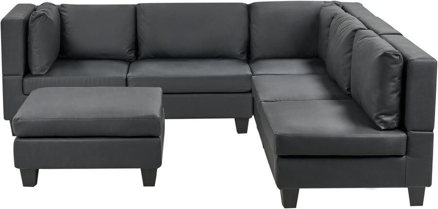 Beliani UNSTAD 5-zitsbank met ottomaan Zwart Linkszijdig Kunstleer
