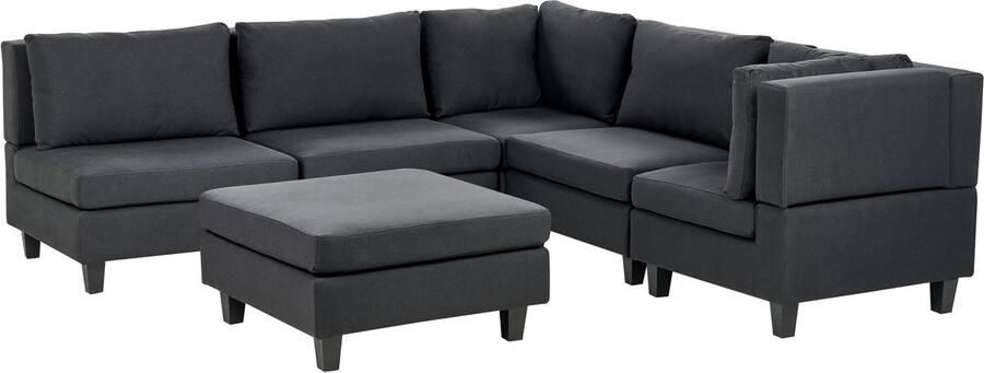 Beliani UNSTAD 5-zitsbank met ottomaan Zwart Linkszijdig Polyester