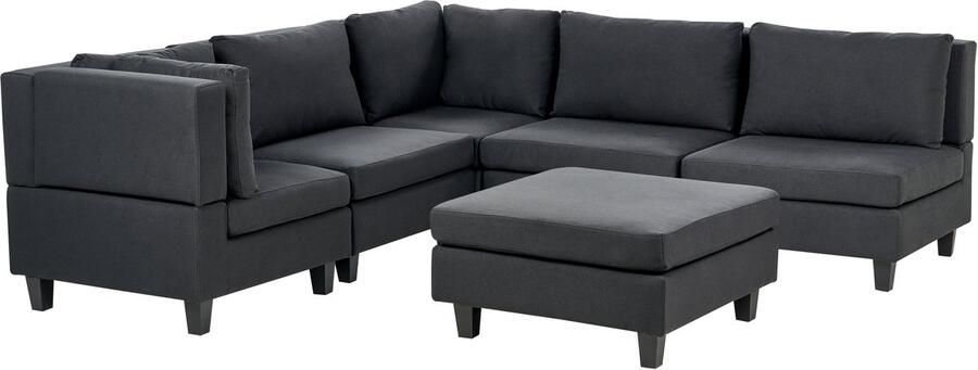 Beliani UNSTAD 5-zitsbank met ottomaan Zwart Rechtszijdig Polyester