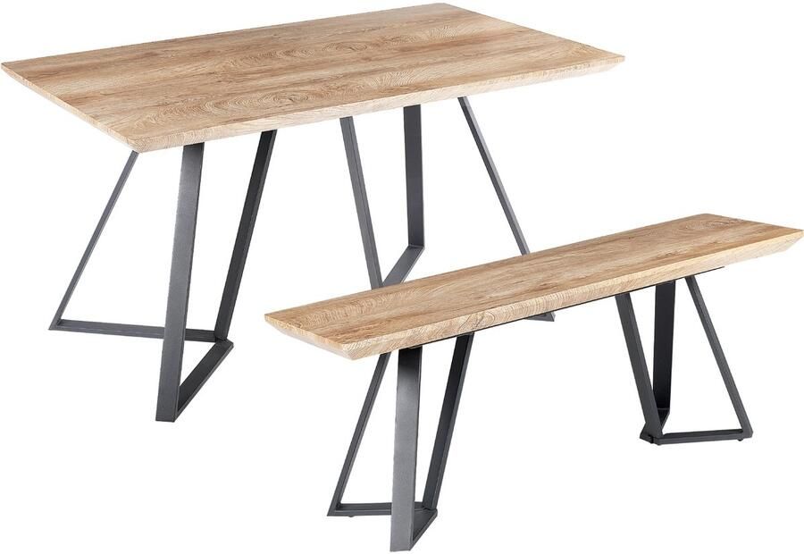 Beliani UPTON Eetkamerset Lichte houtkleur Zwart MDF