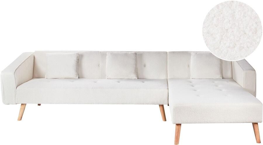 Beliani Hoekslaapbank VADSO Bouclé Gebroken wit 4-zitter Linkerzijde