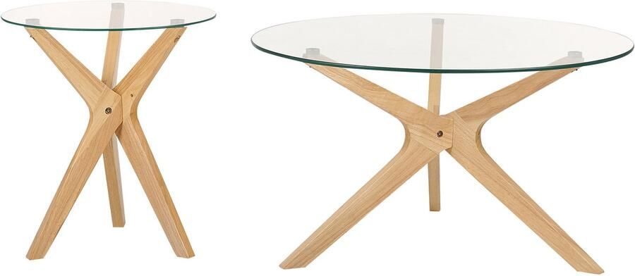 Beliani VALLEY Salontafel set van 2 Lichthout Veiligheidsglas