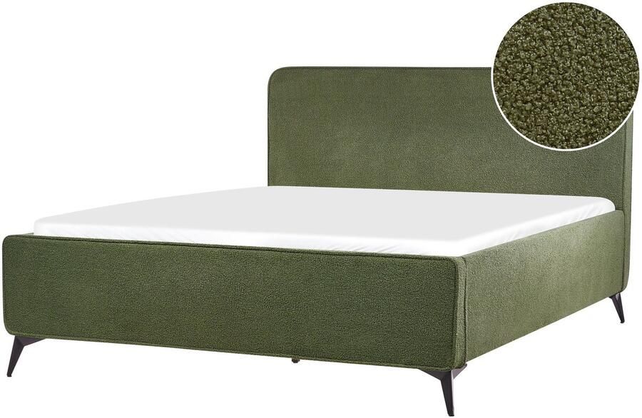 Beliani VALOGNES Bed Donkergroen 160 x 200 cm Bouclé