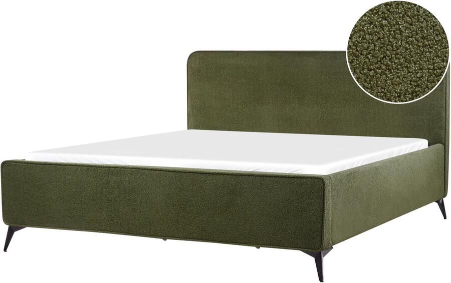 Beliani Bed Bouclé VALOGNES 180 x 200 cm Donkergroen