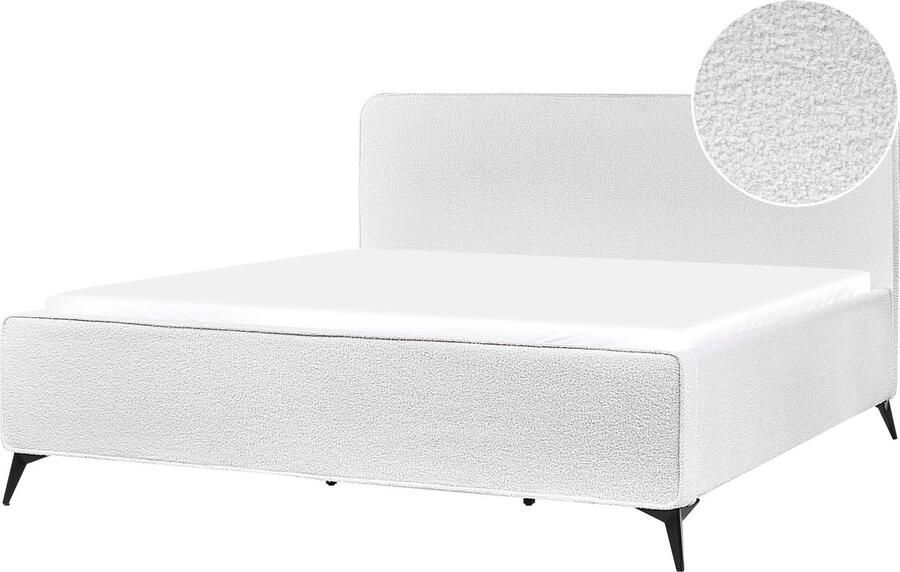 Beliani VALOGNES Bed Gebroken wit 180 x 200 cm Bouclé