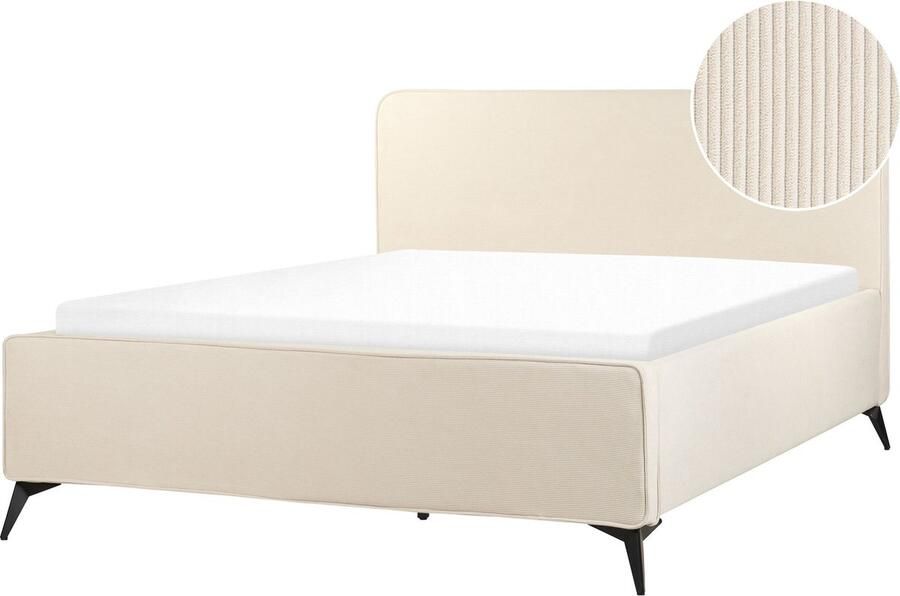 Beliani VALOGNES Tweepersoonsbed Lichtbeige 160 x 200 cm Corduroy