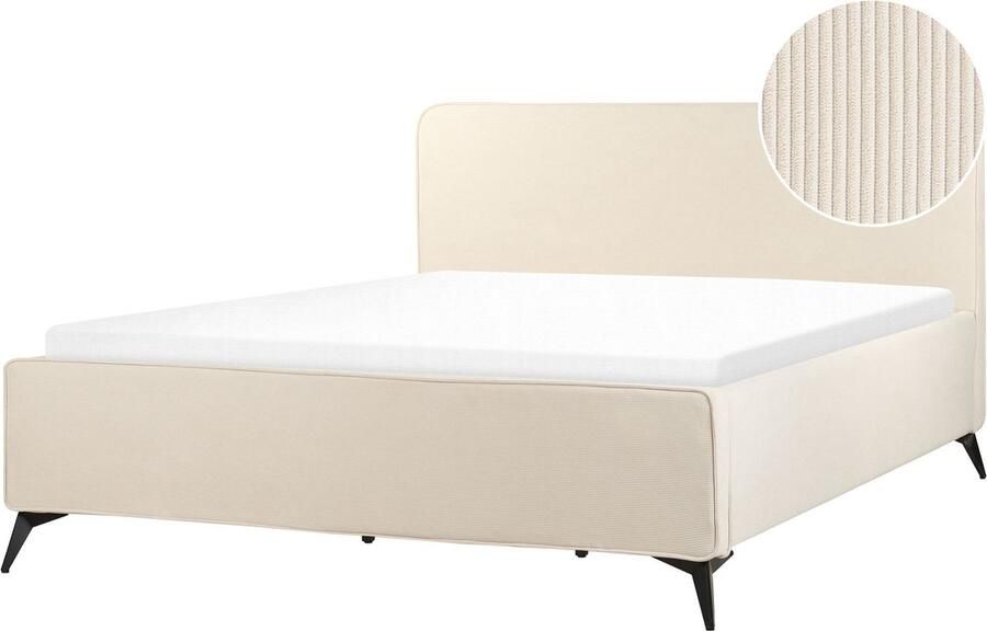 Beliani VALOGNES Tweepersoonsbed Lichtbeige 180 x 200 cm Corduroy