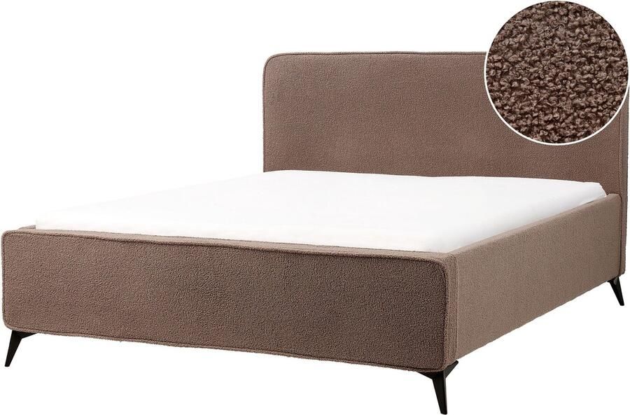 Beliani VALOGNES Tweepersoonsbed Bruin 160 x 200 cm Bouclé