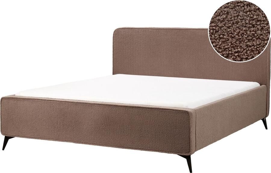 Beliani VALOGNES Tweepersoonsbed Bruin 180 x 200 cm Bouclé
