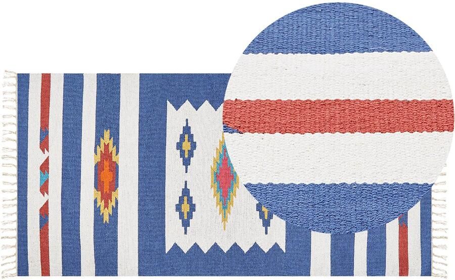 Beliani Vloerkleed VARSER Multicolor 80 x 150 cm Katoen Kelim