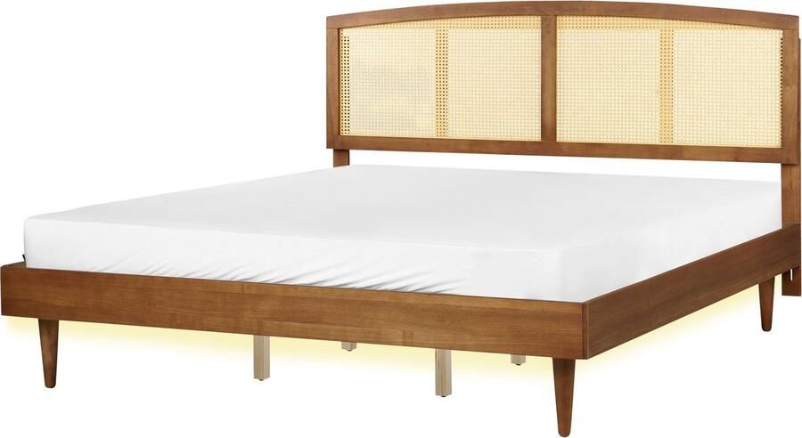 Beliani -VARZY -Bed met LED-Lichtbruin-180 x 200 cm-Rubberhout - Foto 2