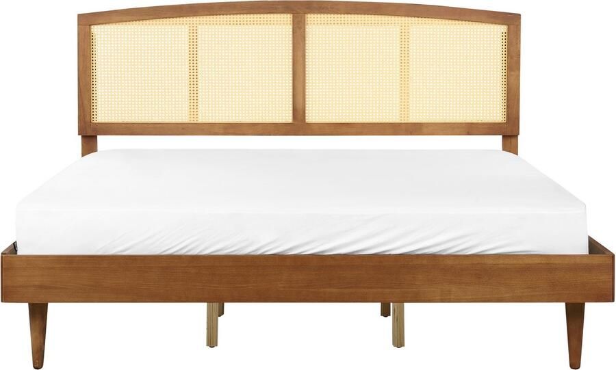 Beliani -VARZY -Bed met LED-Lichtbruin-180 x 200 cm-Rubberhout