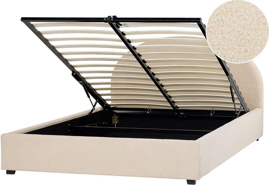 Beliani -VAUCLUSE-Bed met opbergruimte-Beige-160 x 200 cm-Polyester