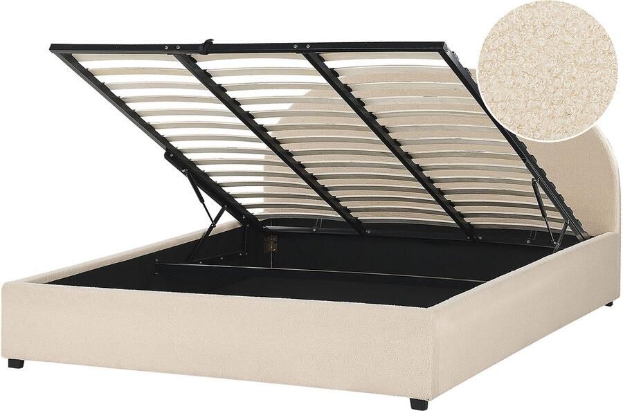 Beliani Bed met opbergruimte Bouclé VAUCLUSE 180 x 200 cm Beige