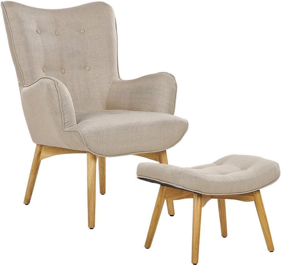 Beliani VEJLE Fauteuil met hocker Beige Polyester