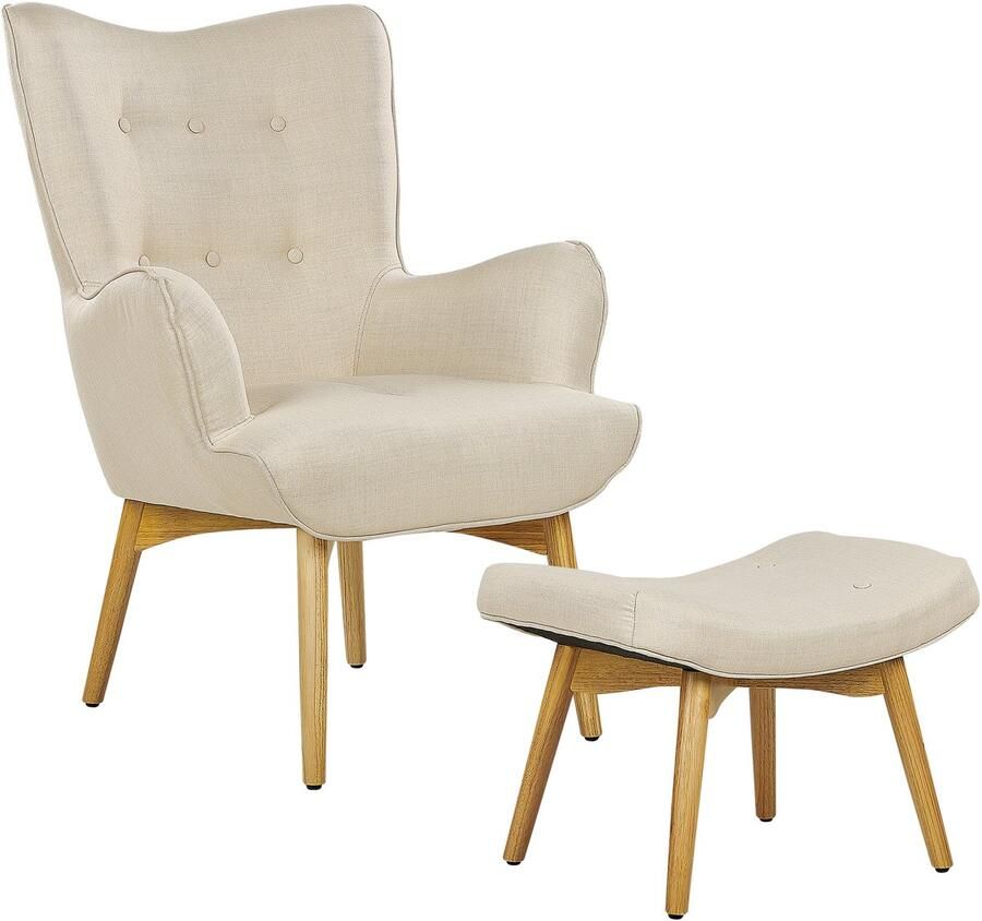 Beliani VEJLE Fauteuil met hocker Lichtbeige Polyester