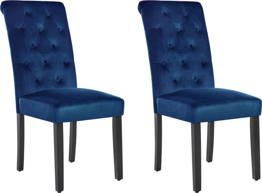 Beliani Set van 2 eetkamerstoelen VELVA Fluweel Donkerblauw