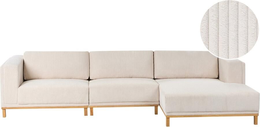 Beliani VENG Hoekbank 5-zits Lichtbeige Linkszijdig Corduroy