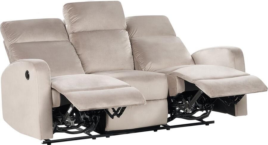 Beliani Elektrisch verstelbare bank VERDAL Fluweel Taupe 3-zitter