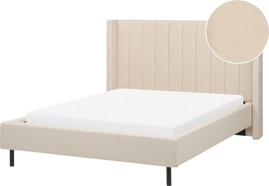 Beliani -VILETTE -Tweepersoonsbed-Lichtbeige-140 x 200 cm-Bouclé