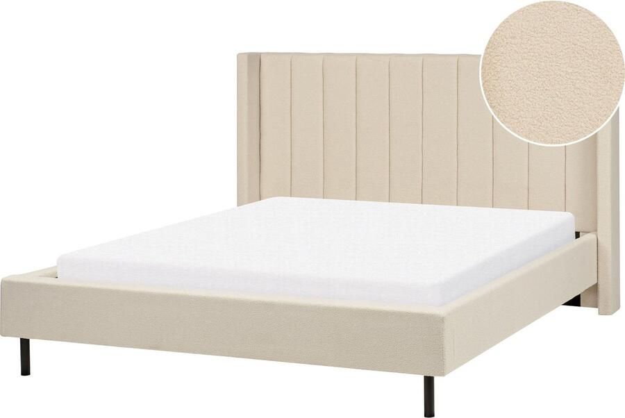 Beliani -VILETTE -Tweepersoonsbed-Lichtbeige-160 x 200 cm-Bouclé