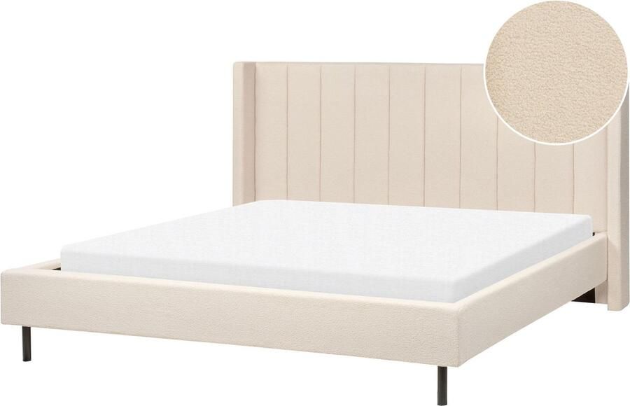 Beliani -VILETTE -Tweepersoonsbed-Lichtbeige-180 x 200 cm-Bouclé