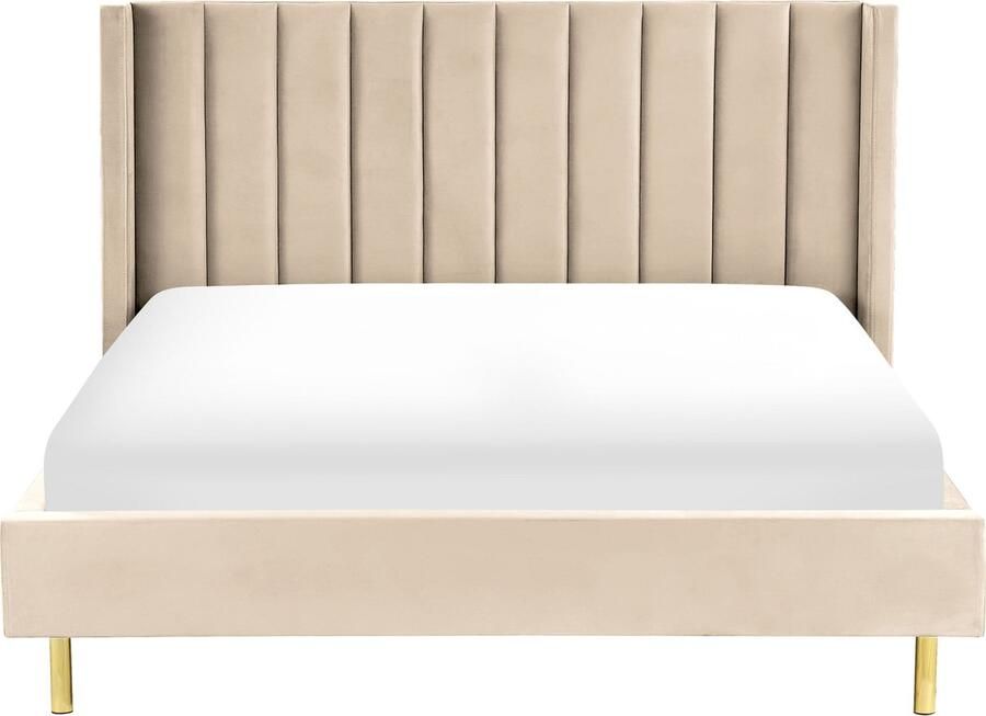 Beliani VILLETTE Tweepersoonsbed Beige 180 x 200 cm Fluweel