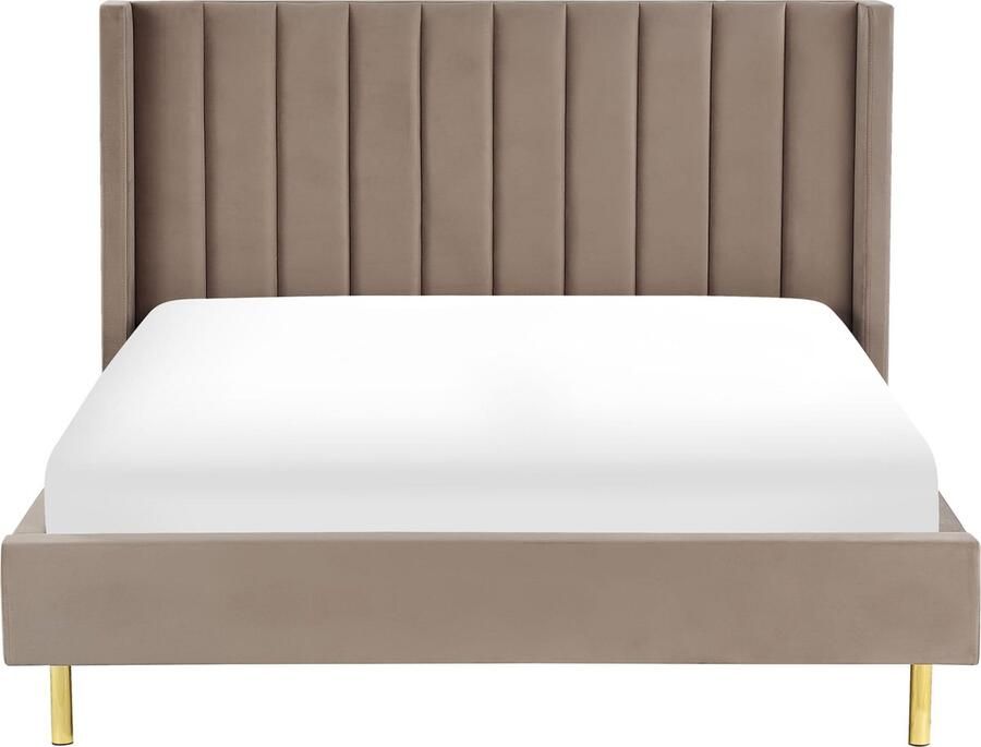 Beliani VILLETTE Tweepersoonsbed Taupe 160 x 200 cm Fluweel