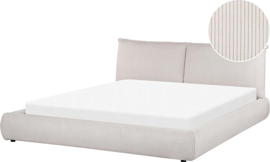 Beliani -VINAY-Tweepersoonsbed-Lichtbeige-180 x 200 cm-Corduroy