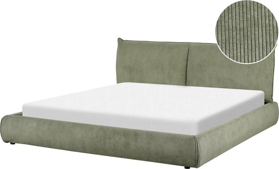 Beliani -VINAY-Tweepersoonsbed-Olijfgroen-180 x 200 cm-Corduroy
