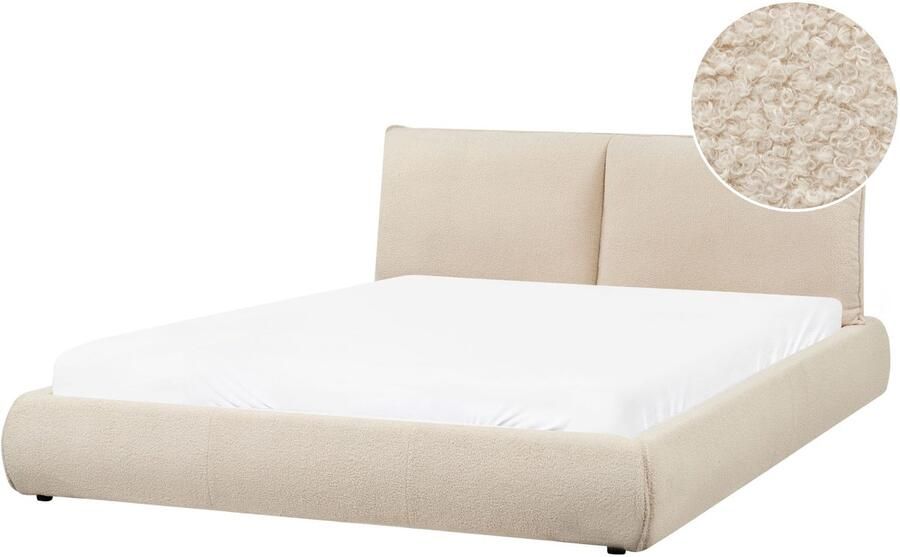 Beliani VINAY Tweepersoonsbed Lichtbeige 160 x 200 cm Bouclé