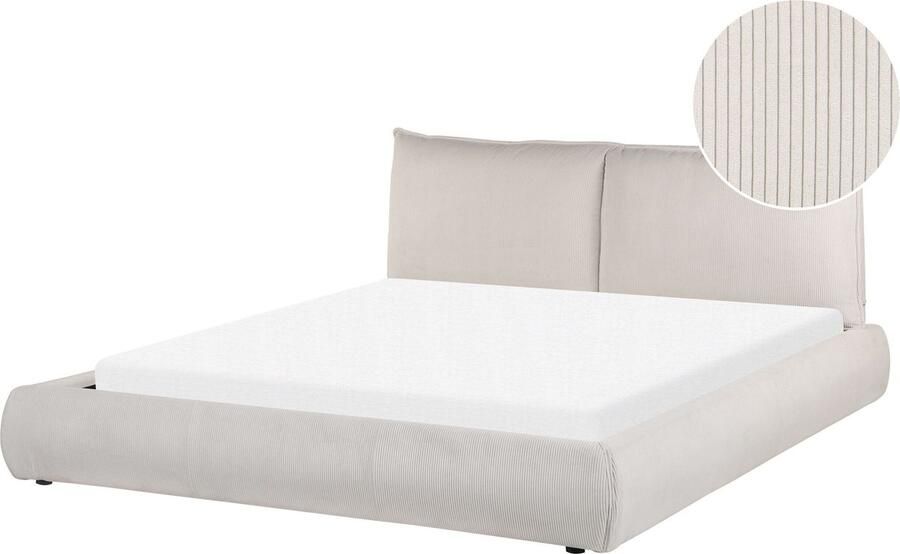 Beliani -VINAY-Tweepersoonsbed-Lichtbeige-160 x 200 cm-Corduroy