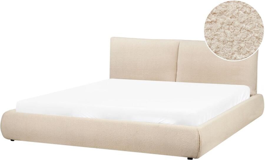 Beliani VINAY Tweepersoonsbed Lichtbeige 180 x 200 cm Bouclé