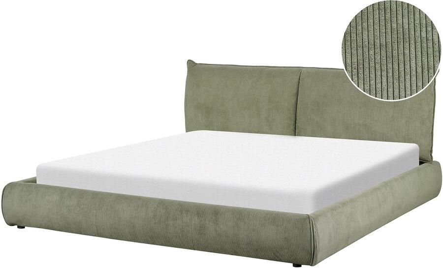 Beliani VINAY Waterbed Olijfgroen 180 x 200 cm Corduroy