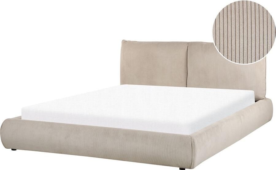 Beliani VINAY Tweepersoonsbed Taupe 160 x 200 cm Corduroy