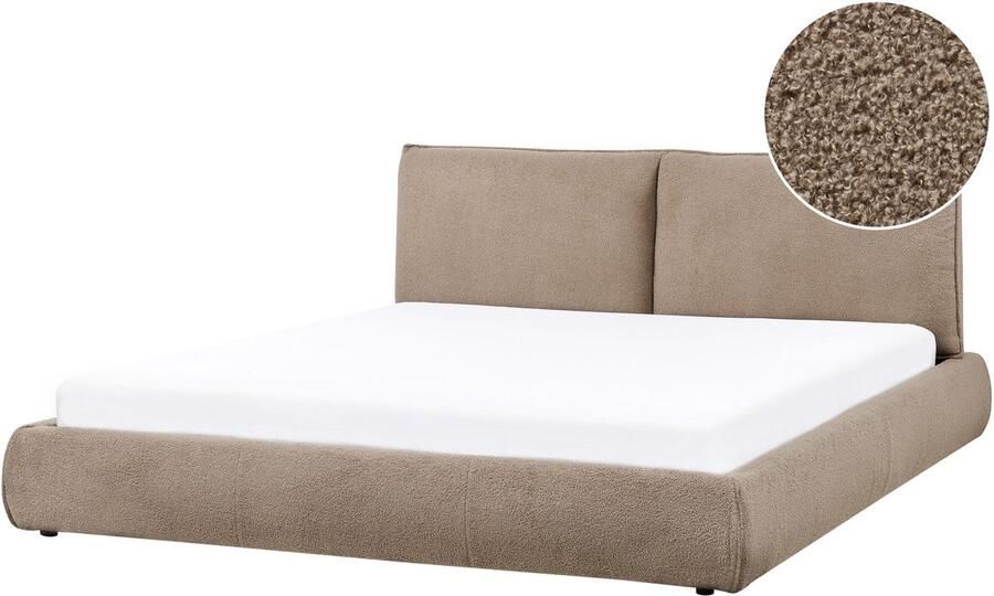 Beliani VINAY Tweepersoonsbed Taupe 180 x 200 cm Bouclé