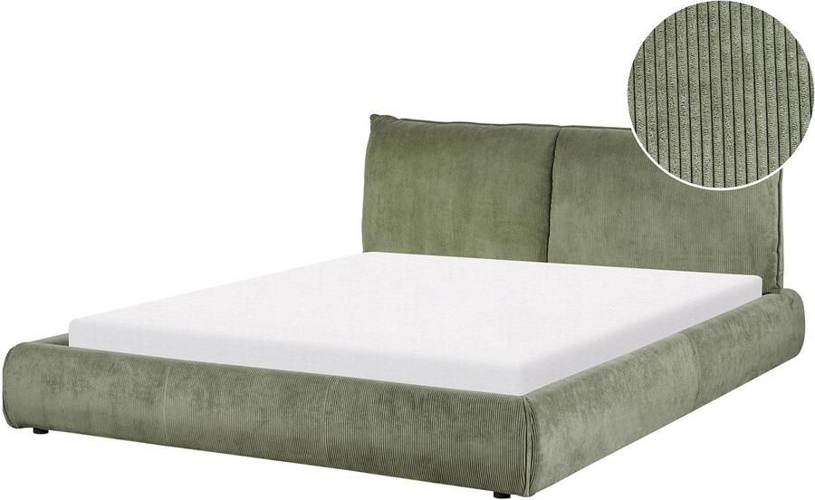 Beliani VINAY Waterbed Olijfgroen 160 x 200 cm Corduroy