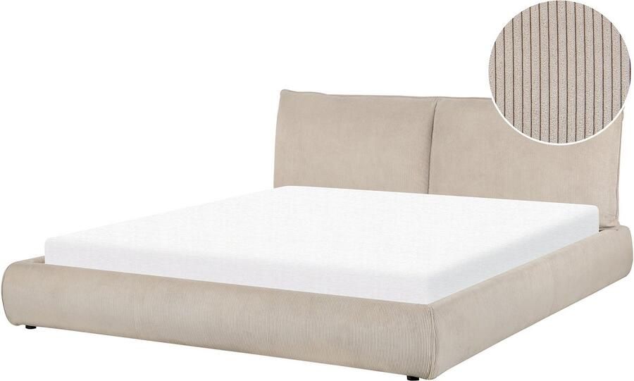 Beliani VINAY Waterbed Taupe 180 x 200 cm Corduroy